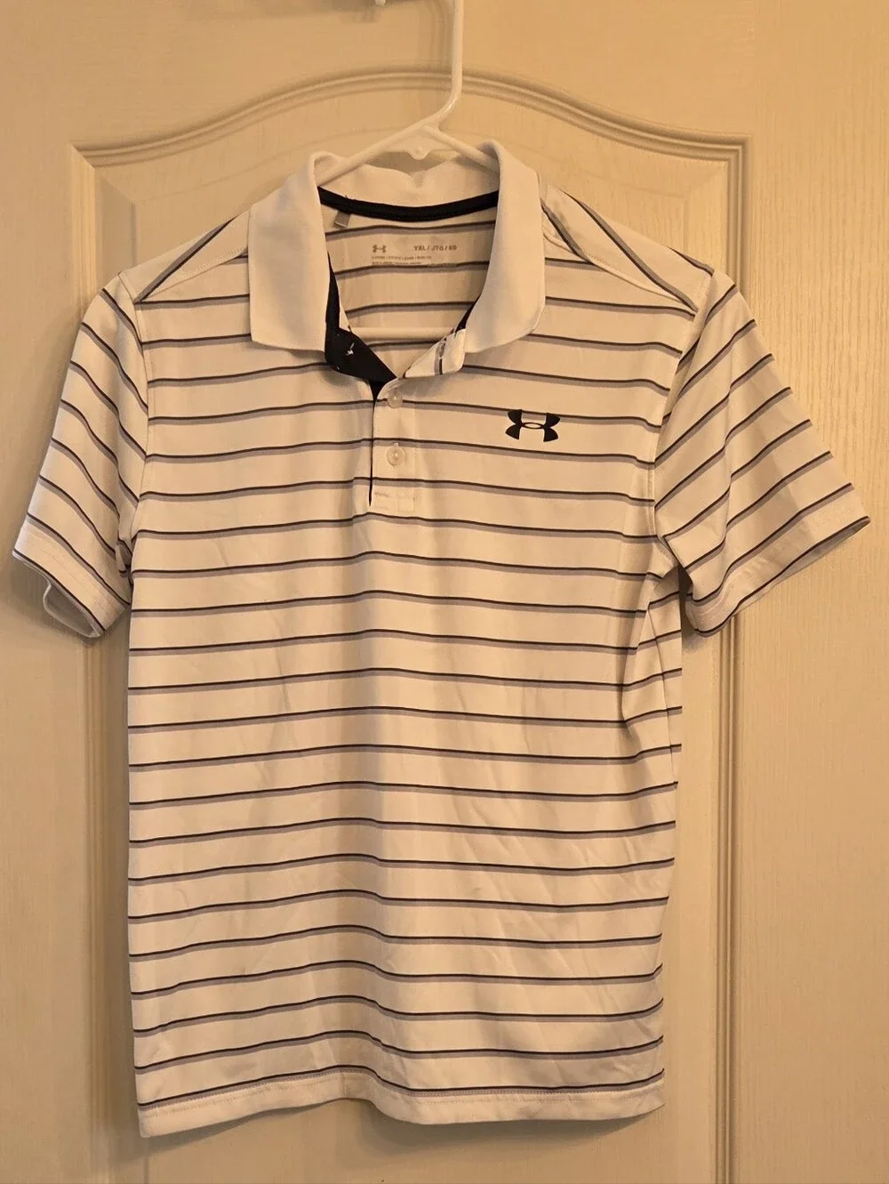 Under Armour White Polo with Thin Black Stripes KIDS SZ XL